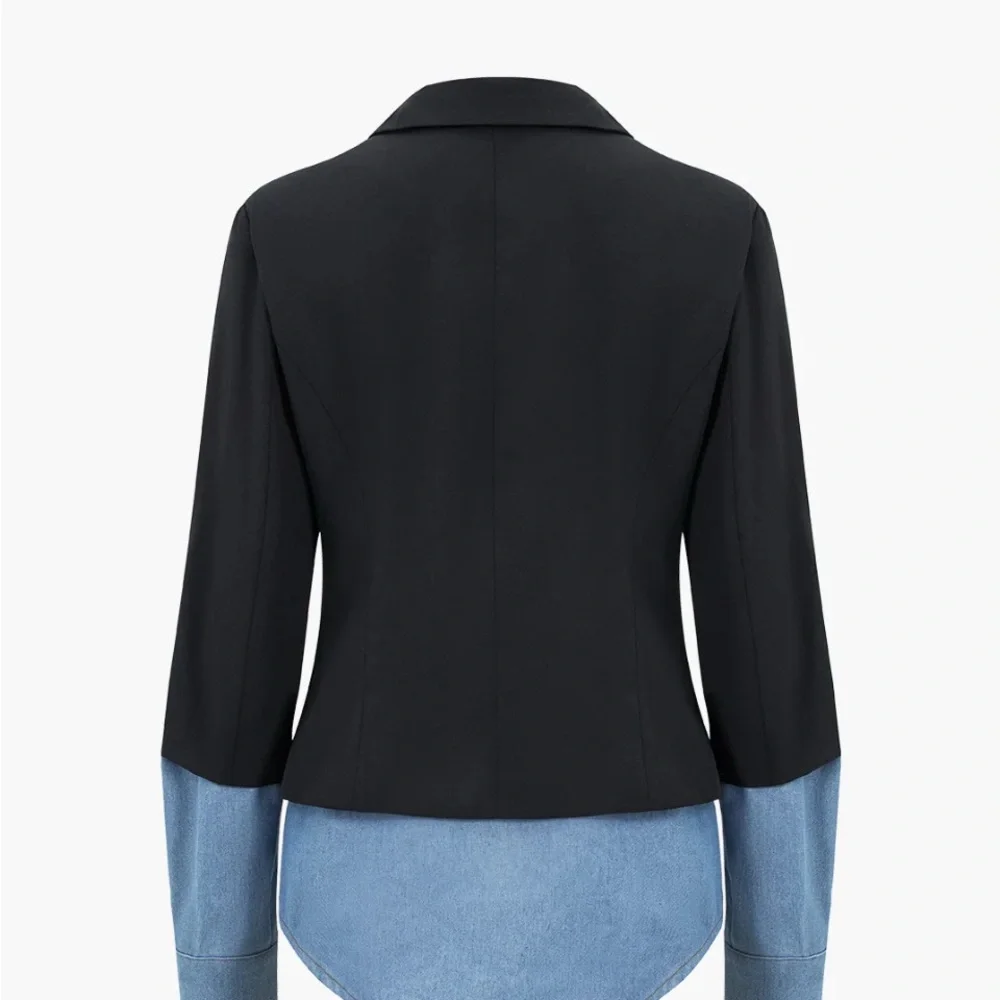 NWT Mica’s Denim Patchwork Notched Lapel Blazer - Picture 2 of 9